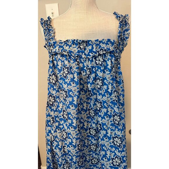 J Crew Cotton voile ruffle-trim shift dress in cobalt floral Size Small - Picture 3 of 8